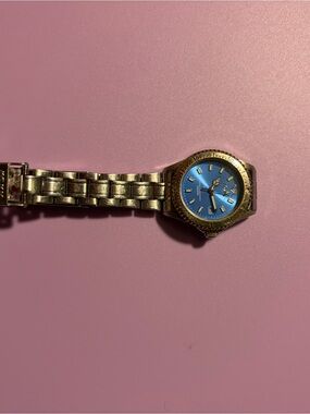 Roxy Gold-Tone Bracelet Watch with Blue Dial